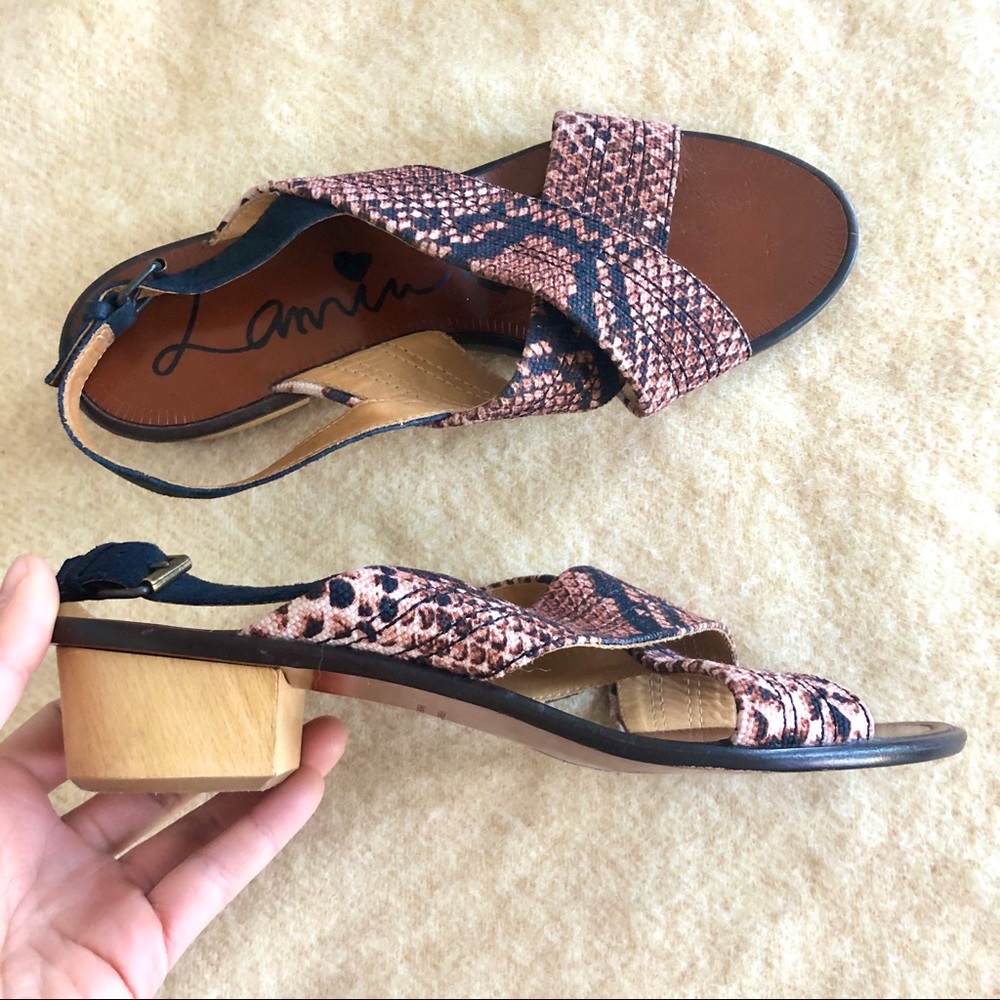 Lanvin python print wooden block low heel sandals